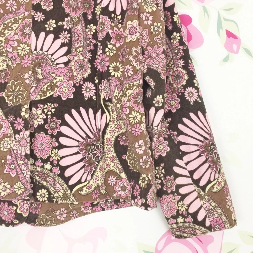 Vintage Retro Pink Floral Cord Blazer Jacket 12 - Picture 5 of 8